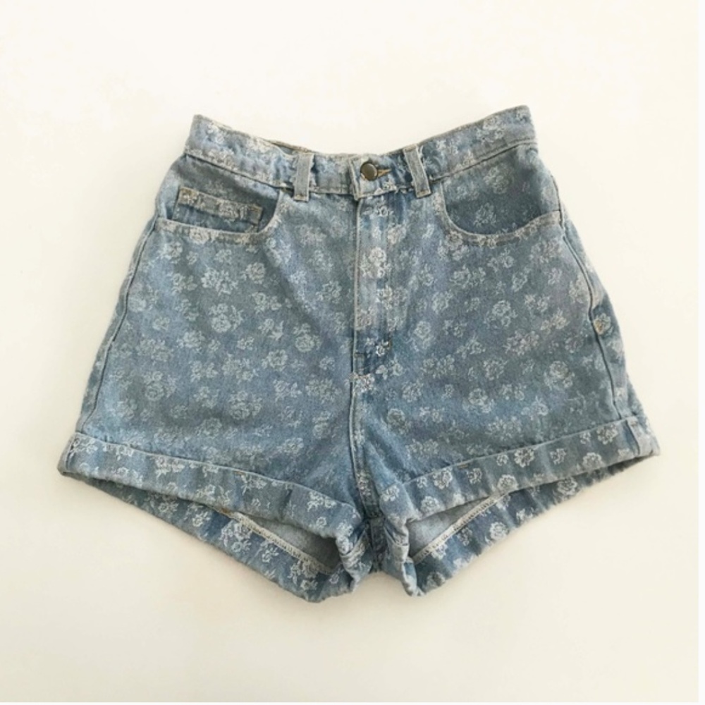 American Apparel High Waisted Floral Denim Shorts